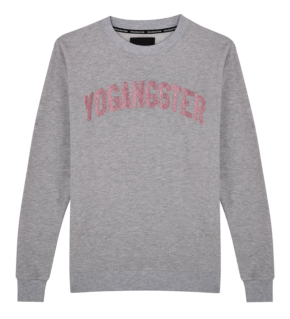 GREY SWEATSHIRT WITH ROSE GOLD SPARKLE PRINT