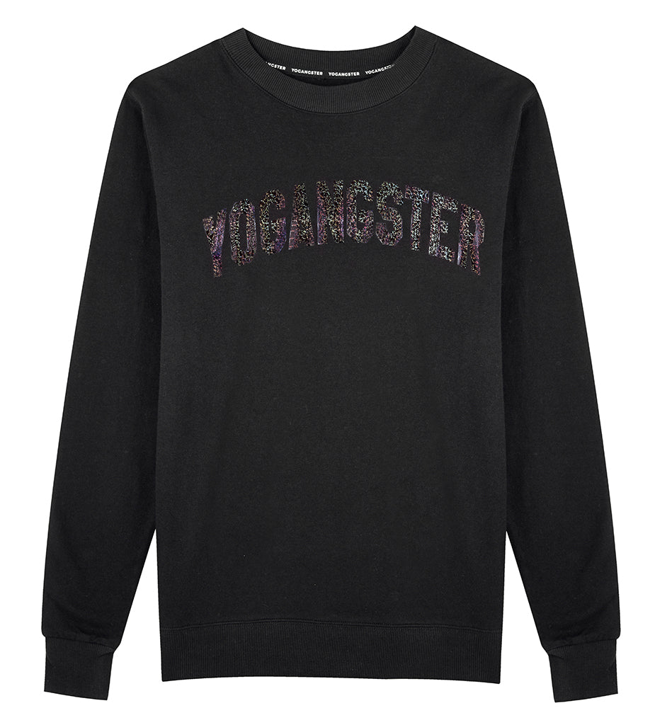 BLACK SWEATSHIRT WITH BLACK HOLOGRAPHIC FOIL