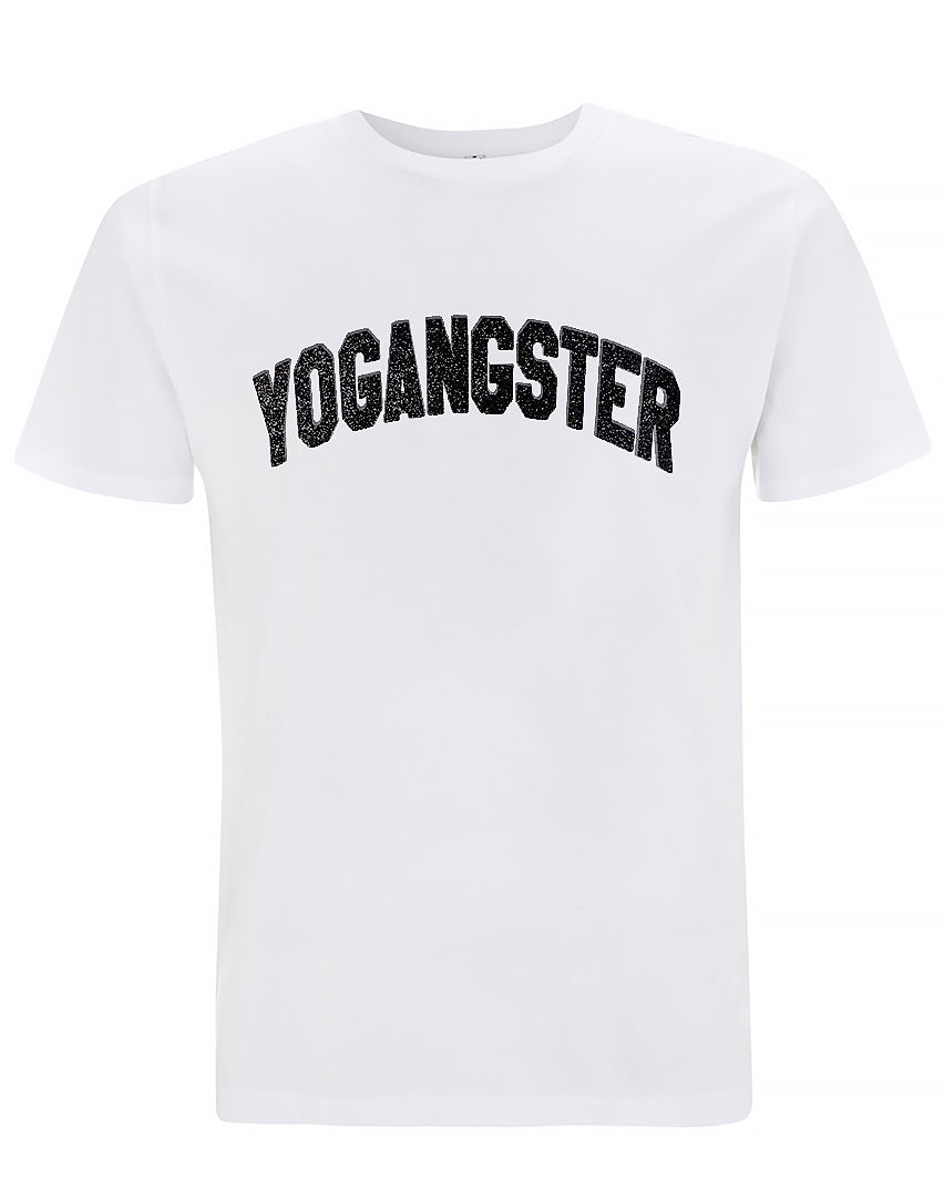 WHITE T SHIRT WITH BLACK SPARKLE PRINT
