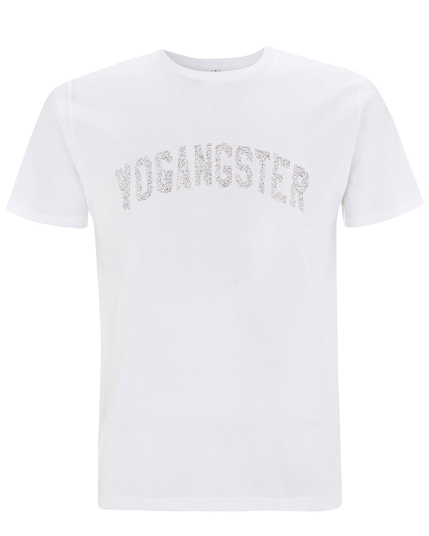 WHITE T SHIRT WITH SILVER SPARKLE PRINT