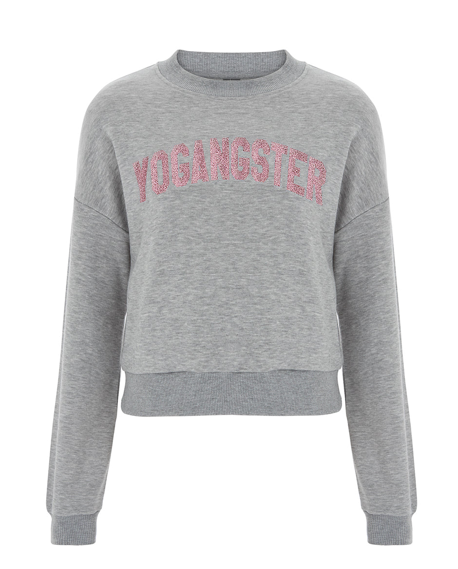 CROPPED GREY SWEATSHIRT WITH ROSE GOLD SPARKLE PRINT