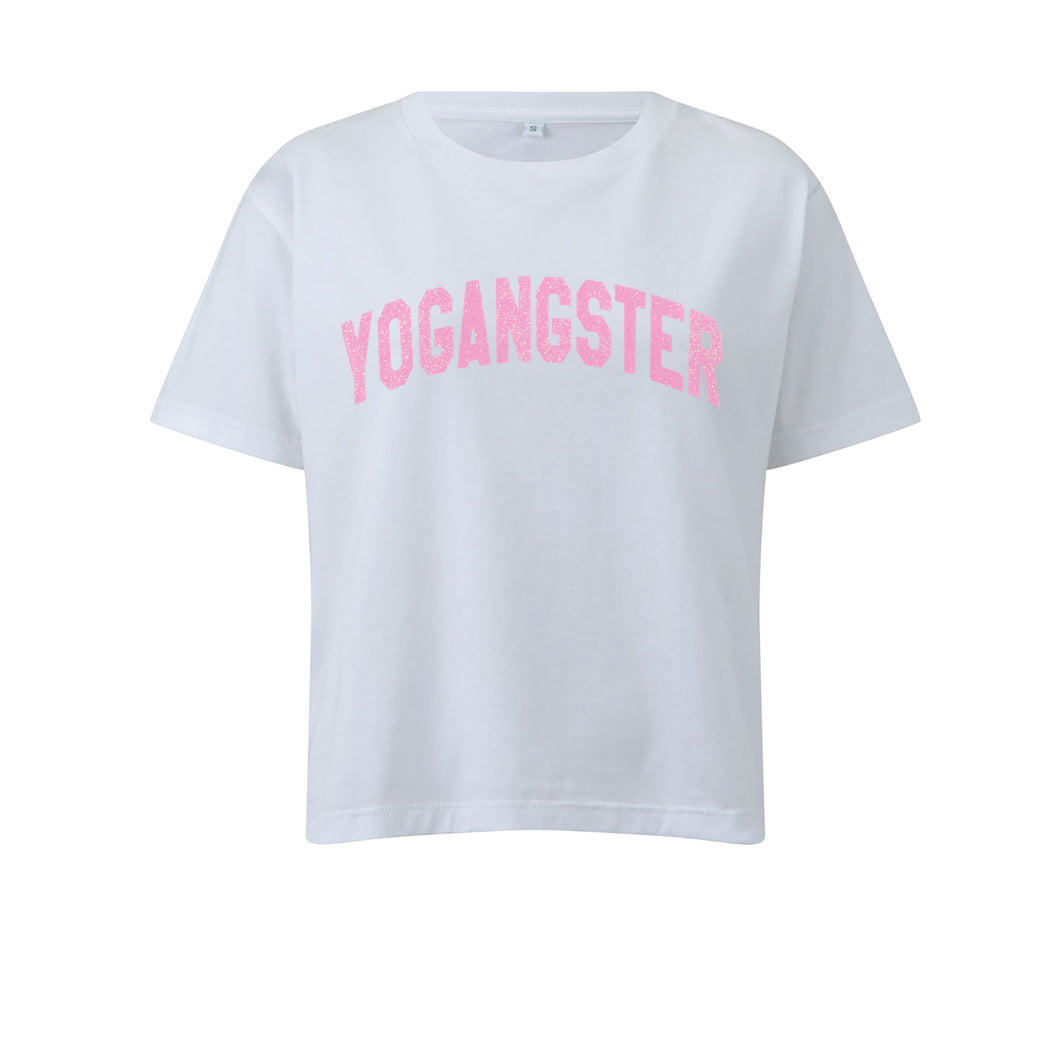 neon pink sparkle yoga t shirt