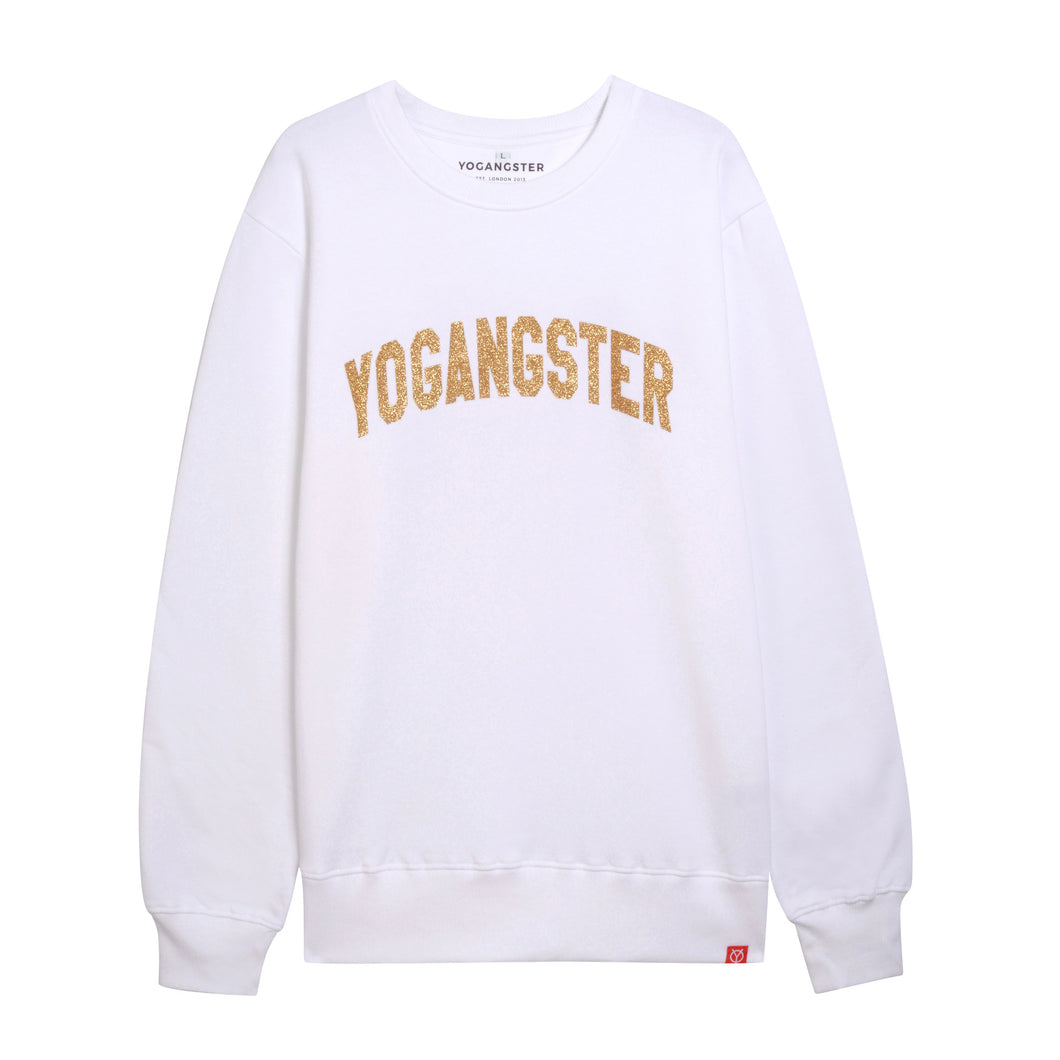 gold sparkle yoga sweatshirt