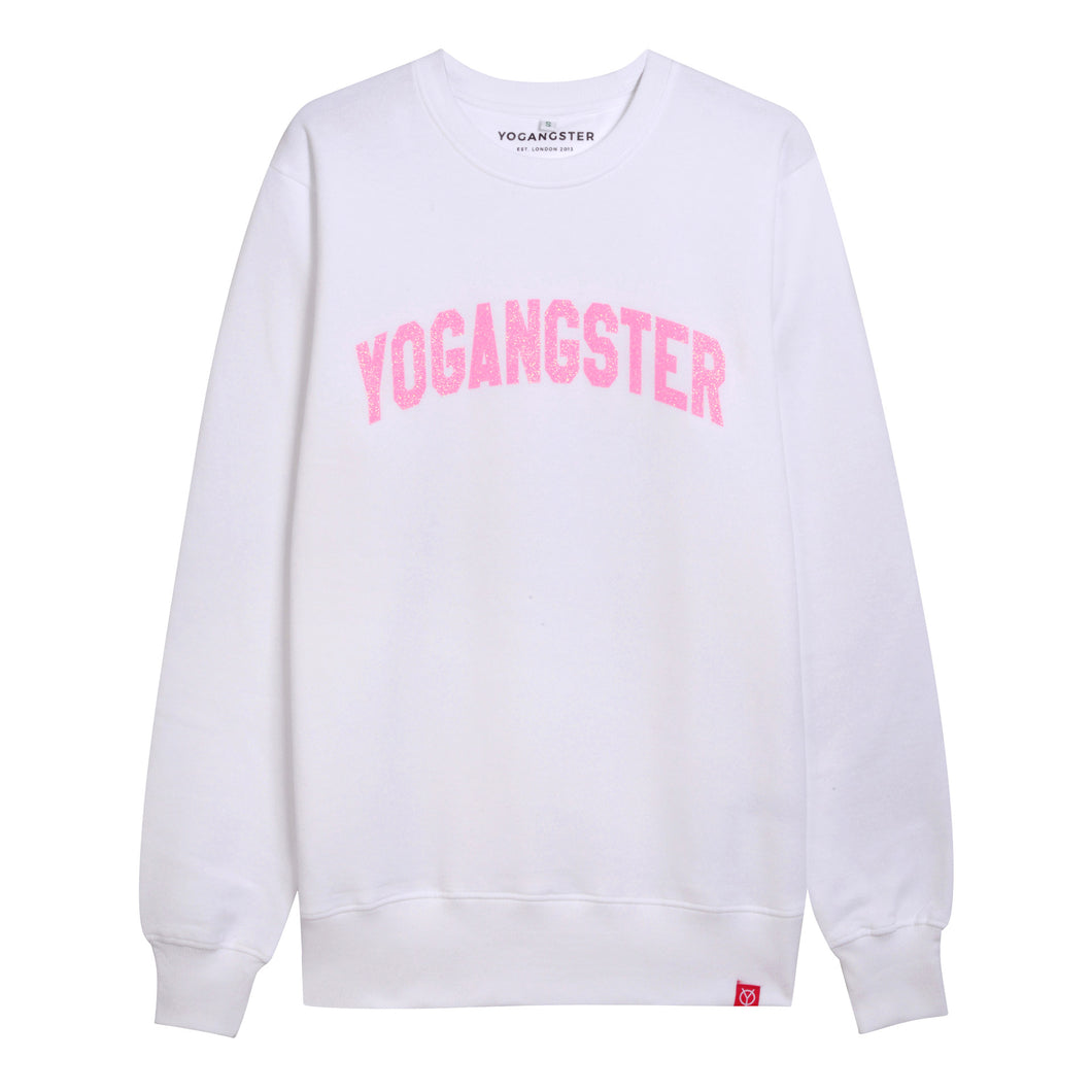 neon pink sparkle yoga sweatshirt